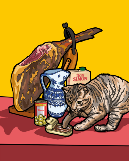 Bodegón con gato y anchoas